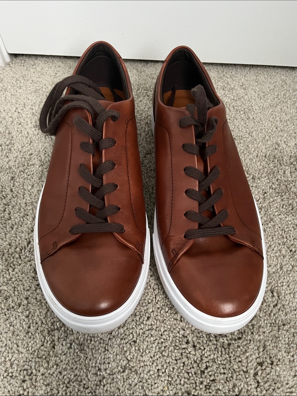 Ecco Brown Leather Low-Top Sneakers with White Sole